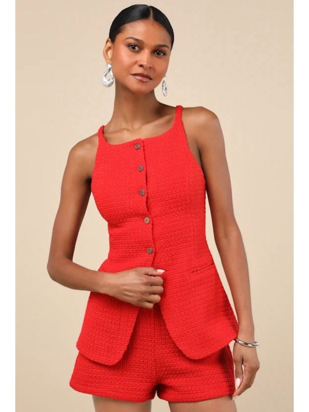 NEW Lulus Mariette Red Knit Button-Front Vest Top - Size: Extra Small